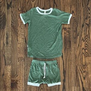 Cozy Green Kids Pajama Set with White Trim